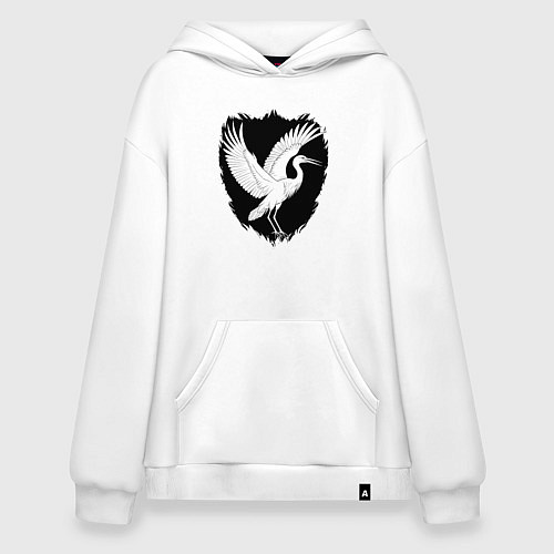 Худи оверсайз Аист на черном щите / Белый – фото 1