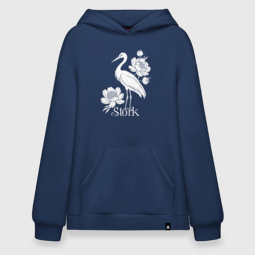 Худи оверсайз Аист с цветами / Тёмно-синий – фото 1