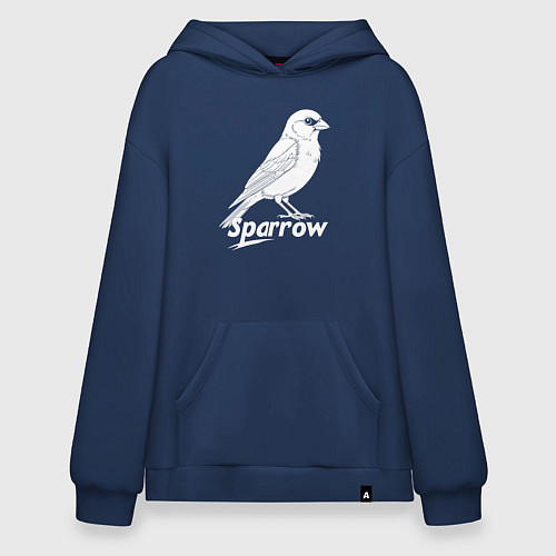 Худи оверсайз Воробей белый логотип / Тёмно-синий – фото 1