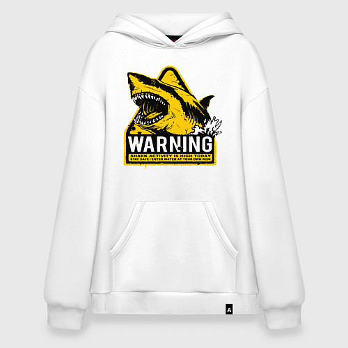 Худи оверсайз Предупреждающий знак - опасно акулы / Белый – фото 1