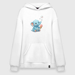 Толстовка-худи оверсайз Маленький слоненок с мороженым, цвет: белый