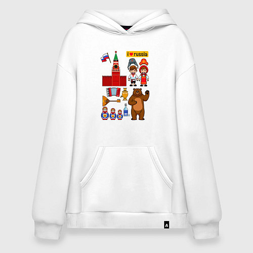 Худи оверсайз I love Russia, стереотипные символы / Белый – фото 1