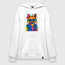 Толстовка-худи оверсайз Лиса Pop Colors, цвет: белый