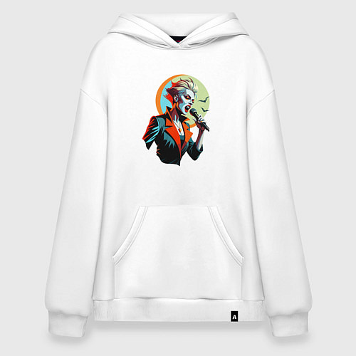 Худи оверсайз Певица рок вампир с микрофоном / Белый – фото 1