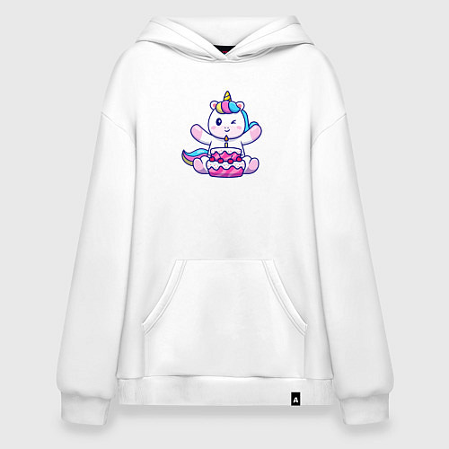 Худи оверсайз Единорог с тортиком / Белый – фото 1