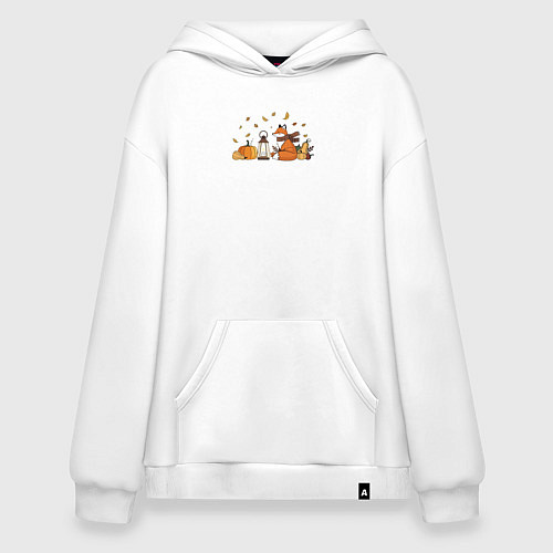 Худи оверсайз Лиса с тыквами и фонарём / Белый – фото 1