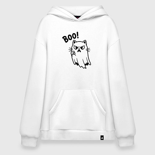 Худи оверсайз Сердитый котик призрак / Белый – фото 1
