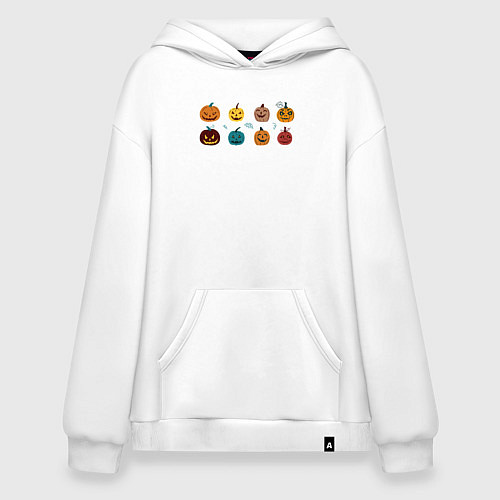 Худи оверсайз Разноцветные тыквы Джека на Хэллоуин / Белый – фото 1