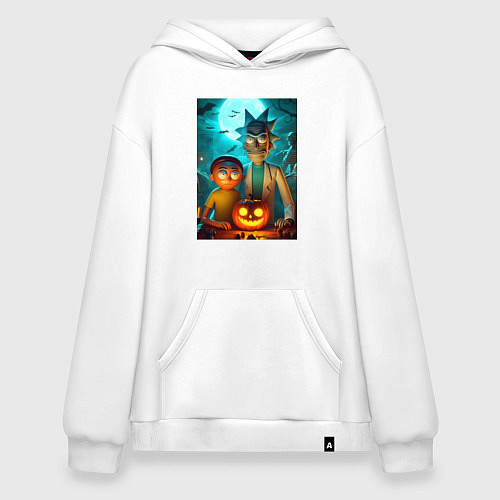 Худи оверсайз Rick and Morty with pumpkin - halloween night / Белый – фото 1