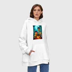 Толстовка-худи оверсайз Rick and Morty with pumpkin - halloween night, цвет: белый — фото 2