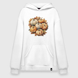 Худи оверсайз Тыквы разные на осенних листьях акварель