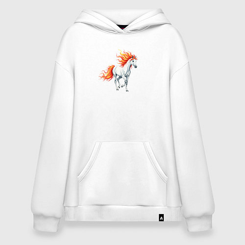 Худи оверсайз Белая лошадь с огненной гривой / Белый – фото 1