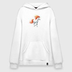 Толстовка-худи оверсайз Белая лошадь с огненной гривой, цвет: белый