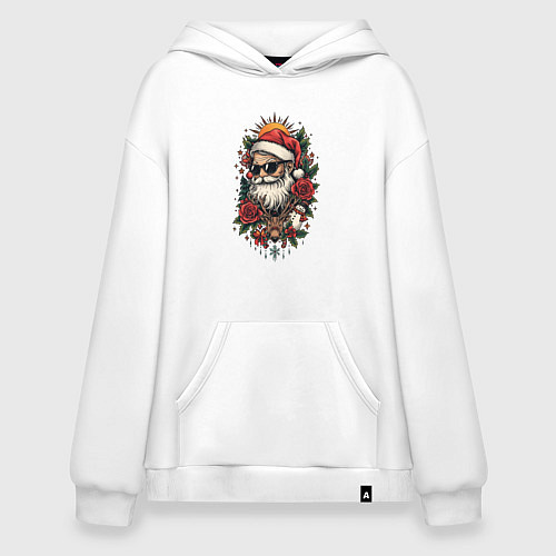 Худи оверсайз Дед мороз в черных очках и олень / Белый – фото 1