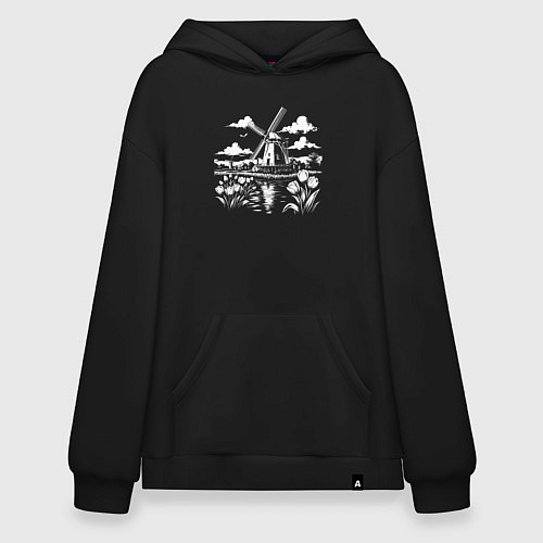Худи оверсайз Мельница и тюльпаны / Черный – фото 1