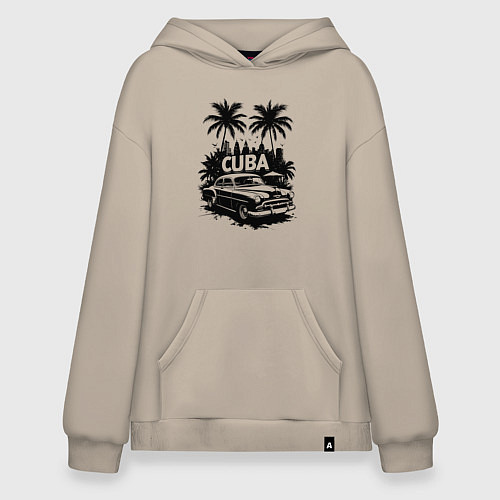 Худи оверсайз Ретро-Куба пальмы и автомобиль / Миндальный – фото 1