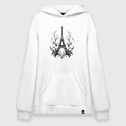 Худи оверсайз Эйфелева башня в цветочном обрамлении / Белый – фото 1