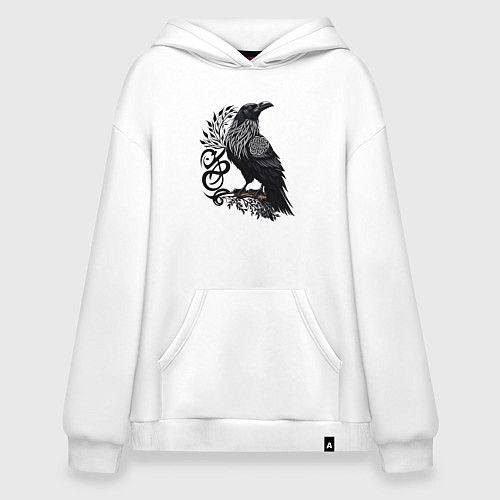 Худи оверсайз Суровый ворон в кельтском стиле - символ воинов / Белый – фото 1