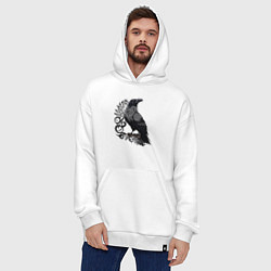 Толстовка-худи оверсайз Суровый ворон в кельтском стиле - символ воинов, цвет: белый — фото 2