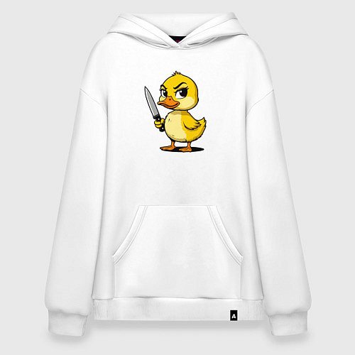Худи оверсайз Утка с коварным взглядом и с ножом / Белый – фото 1