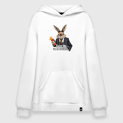 Худи оверсайз Кролик с динамитом - trust me im an engineer / Белый – фото 1