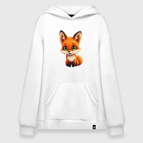 Худи оверсайз Пушистая радость: Лисёнок в мультяшном стиле / Белый – фото 1