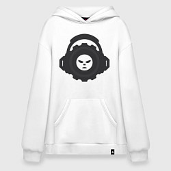 Толстовка-худи оверсайз Логотип c лицом и шестернёй в наушниках, цвет: белый