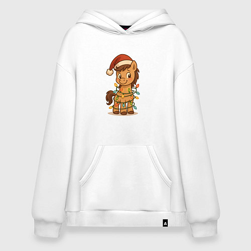 Худи оверсайз Лошадка в гирлянде / Белый – фото 1