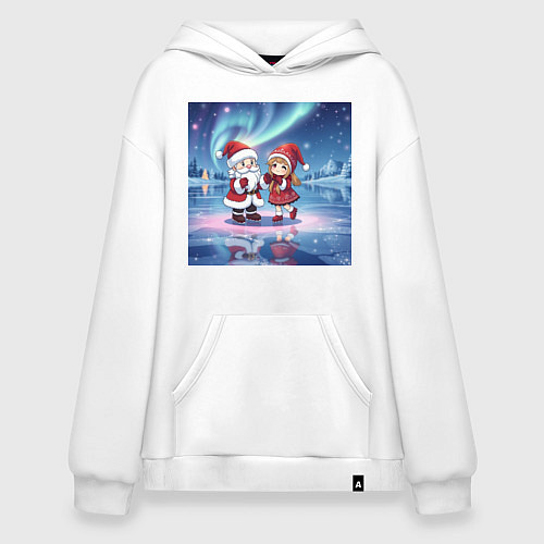 Худи оверсайз Дед Мороз и Снегурочка: новогодний танец на льду / Белый – фото 1