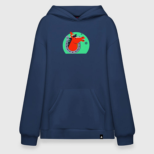 Худи оверсайз Красная лошадь и подкова / Тёмно-синий – фото 1