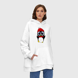 Толстовка-худи оверсайз Удивленный пингвинчик, цвет: белый — фото 2