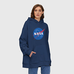 Толстовка-худи оверсайз NASA: Logo, цвет: тёмно-синий — фото 2