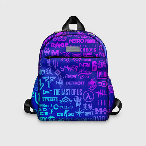 Детский рюкзак Неоновые геймерские лого / 3D-принт – фото 1
