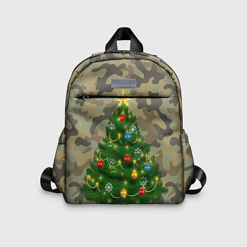 Детский рюкзак Ёлка на армейском камуфляже для нового года / 3D-принт – фото 1