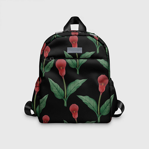 Детский рюкзак Красные каллы на черном / 3D-принт – фото 1