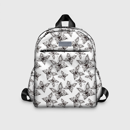 Детский рюкзак Ажурные черный бабочки на белом фоне / 3D-принт – фото 1
