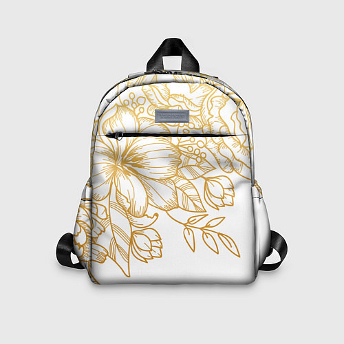 Детский рюкзак Золотые цветы на белом / 3D-принт – фото 1