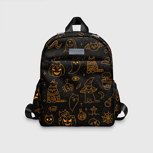 Детский рюкзак ХЕЛЛОУИН ПАТТЕРН КОТИКИ HALLOWEEN KITTY / 3D-принт – фото 1