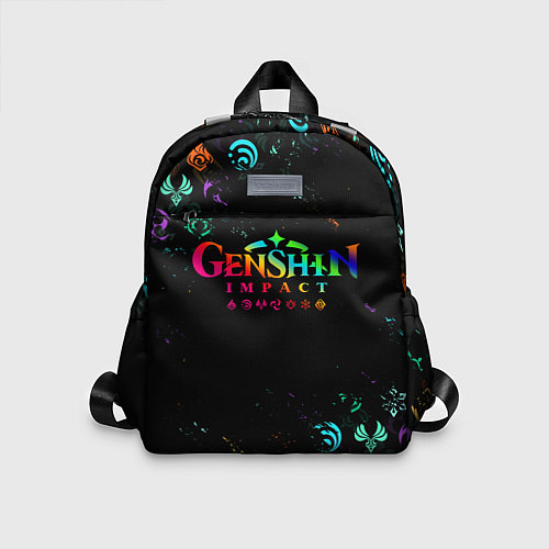 Детский рюкзак GENSHIN IMPACT NEON LOGO RAINBOW STYLE, ЭМБЛЕМЫ / 3D-принт – фото 1
