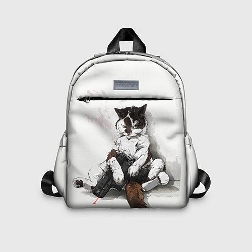 Детский рюкзак Котик с пистолетом на стене мем / 3D-принт – фото 1