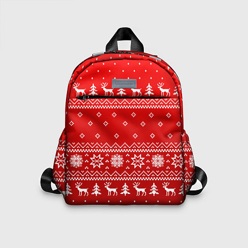 Детский рюкзак Красный узор с оленями / 3D-принт – фото 1