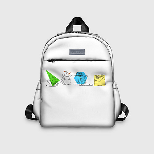 Детский рюкзак Новогодний снеговик,елка и тигр линией / 3D-принт – фото 1