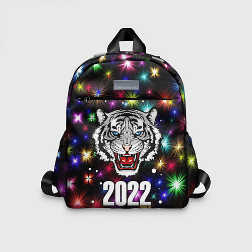 Детский рюкзак БЕЛЫЙ ТИГР 2022 И НОВОГОДНИЕ ОГНИ / 3D-принт – фото 1