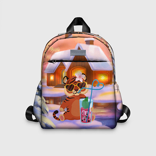 Детский рюкзак Тигрица на отдыхе с коктейлем / 3D-принт – фото 1