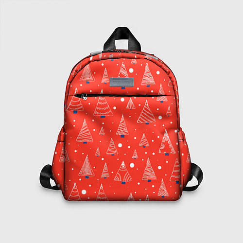 Детский рюкзак Контур из белых елочек на красном фоне с синим сне / 3D-принт – фото 1