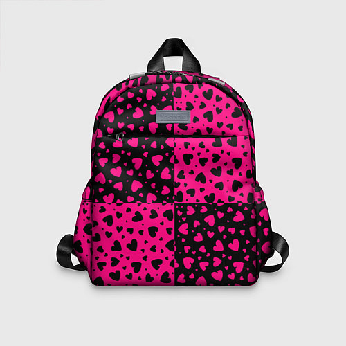 Детский рюкзак Черно-Розовые сердца / 3D-принт – фото 1