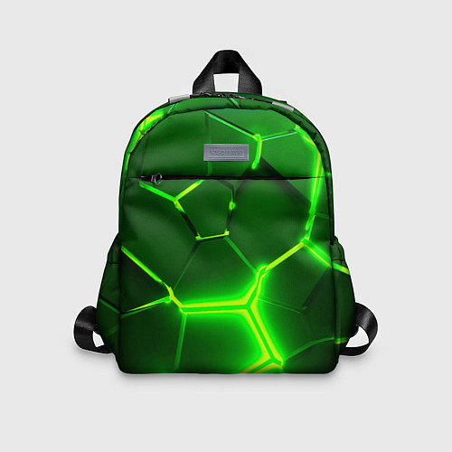 Детский рюкзак 3D ПЛИТЫ НЕОН NEON GREEN HEXAGON РАЗЛОМ / 3D-принт – фото 1