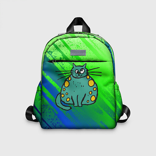 Детский рюкзак Прикольный зеленый кот / 3D-принт – фото 1