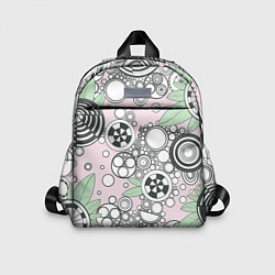 Детский рюкзак Абстрактные черно-белые круги в зелёных листьях, цвет: 3D-принт