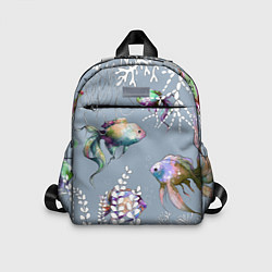Детский рюкзак Разноцветные акварельные рыбки и белые водоросли, цвет: 3D-принт